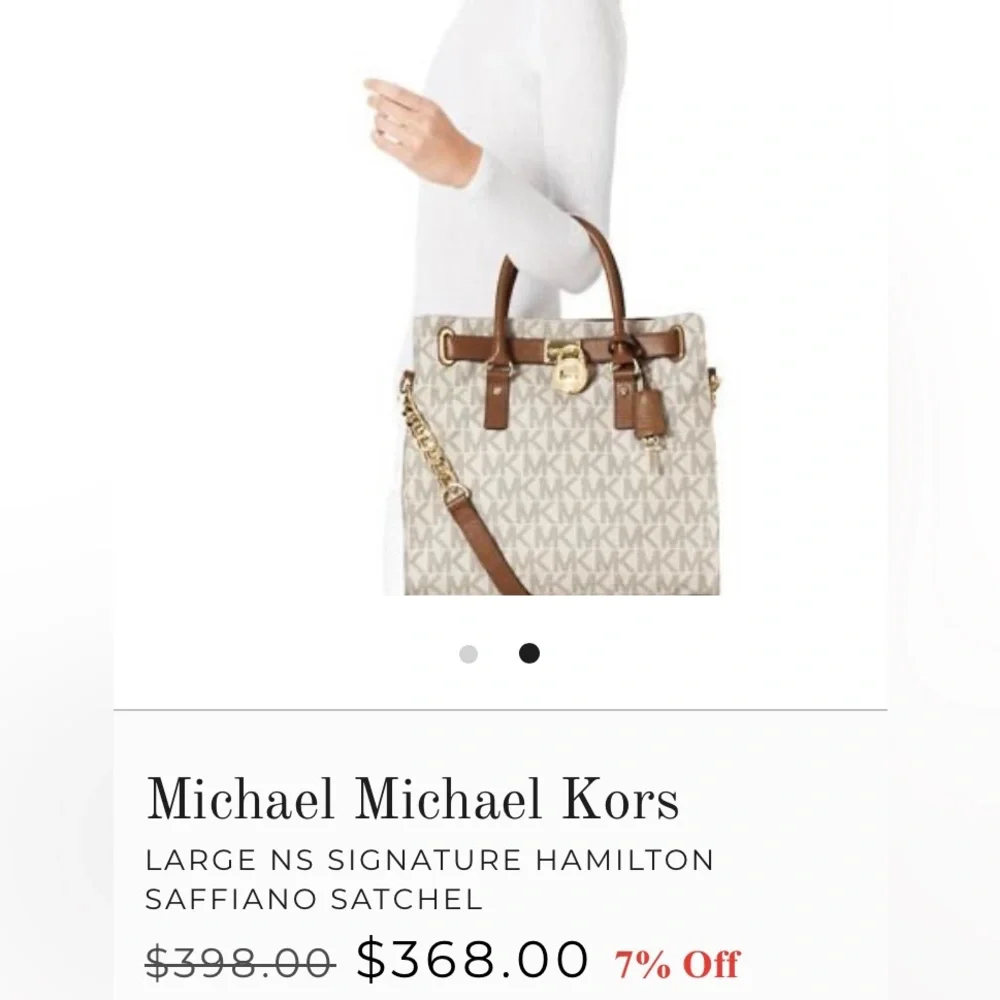Michael Kors Beige Monogram Satchel with Tan Leather Trim